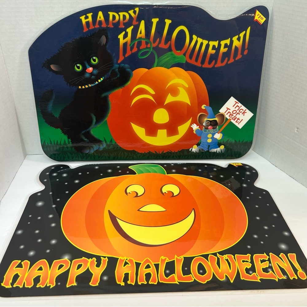 2 Bright of America Halloween table place mats laminated black cat mouse